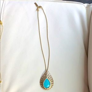 Kendra scott long gold and turquoise necklace